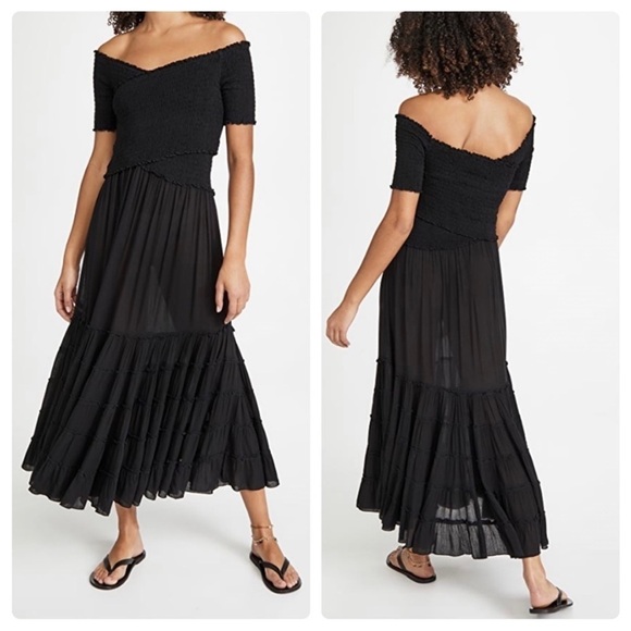 Poupette St Barth Black Soledad Midi Dress - Picture 1 of 15